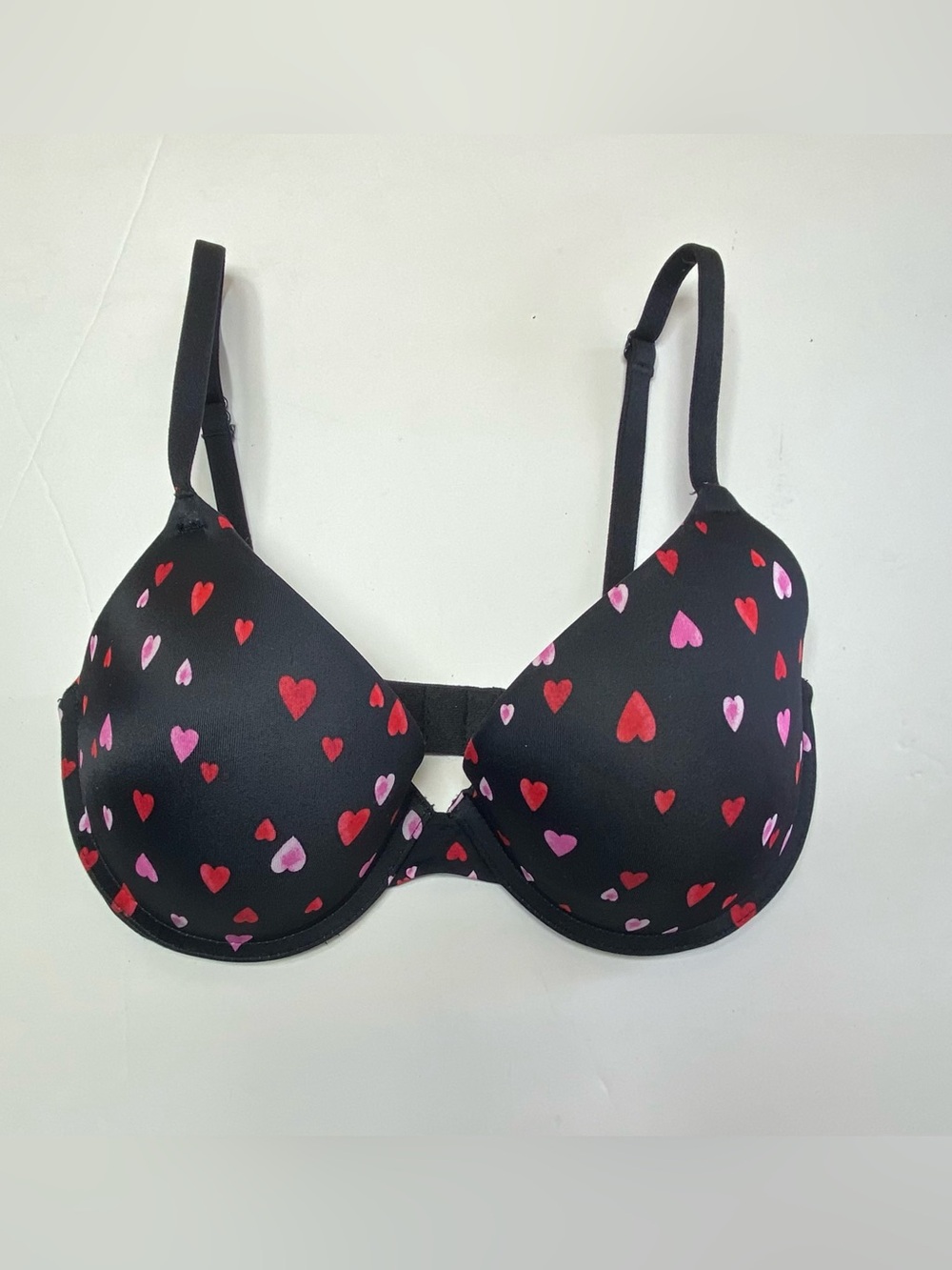 Victoria's Secret Black T-Shirt Bra with Pink & Red Hearts